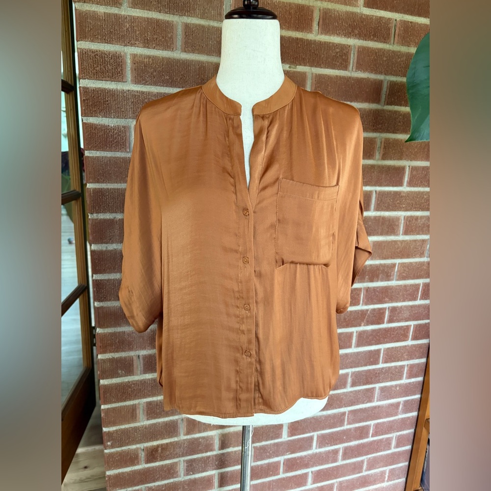 Boxy, satin feeling copper blouse size medium